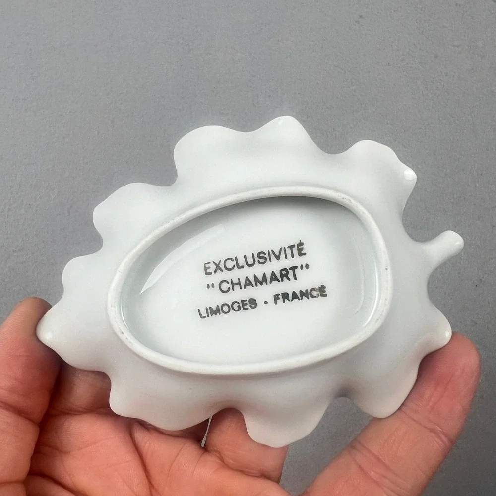 Chamart Limoges Trinket Dish VTG Scalloped Candy Yellow Leaf Floral French Decor